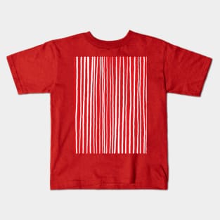 Red and White, Free Hand, Vertical Stripes Kids T-Shirt